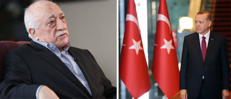 Exiled Turk Fethullah Gülen (left) & Turkish President Recep Tayyip Erdoğan (right) (Sources: Facebook/Fethullah Gulen Official English (left); Facebook/Recep Tayyip Erdoğan (right))