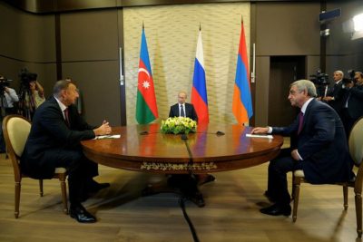 The Presidents of Russia, Armenia, and Azerbaijan attending a meeting in 2014. (Source: Kremlin.ru)